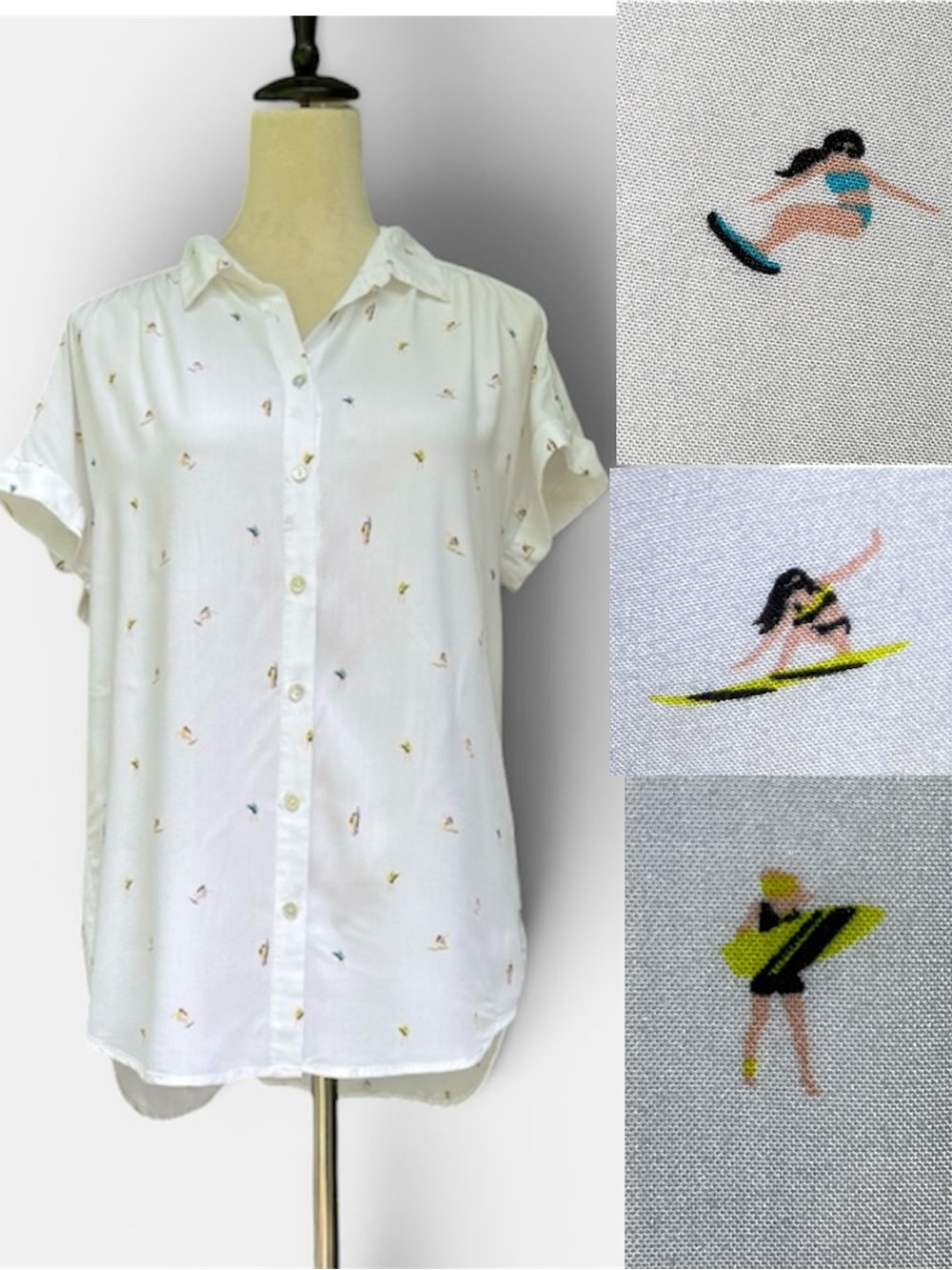 Jane & Delancey Surfer Girl Button Front Top in White Size Medium